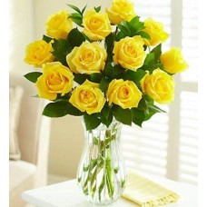 12 Yellow Roses Vase