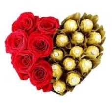 6 Red Roses And 16 Pcs Of Ferrero Rocher Heart Shaped Arrangement