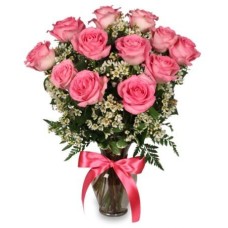 12 Pink Roses Vase