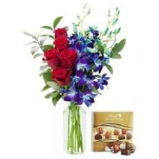 Roses With Orchids And A Box Of Lindt Chocolates