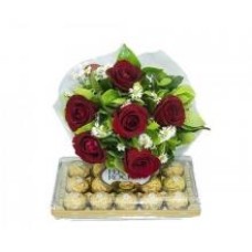6 Red Roses Bouquet With Ferror Choclates