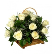 12 White Roses Basket