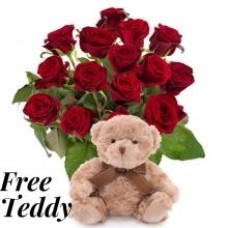 Red Roses And A Free Teddy Bear