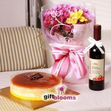 Flower, Cake and Wine Combo to Korea