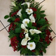 Funeral Arrangement With Red And White Flowers