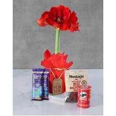 Red Amaryllis And Snack Hamper