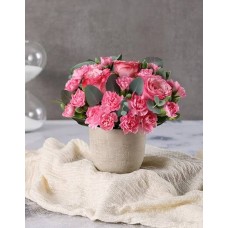 Trio Of Pink Roses In Cement Pot