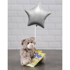 Brown Teddy And Silver Star Balloon Hamper (Chocolate)