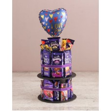 Chocolate Tower Of Love And Balloon (With Teddy)