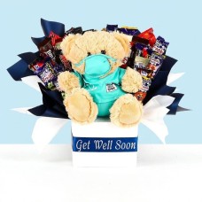 Get Well Soon Bouquet with Dr Bear - Blue