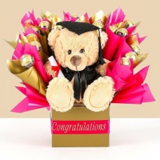 Graduation Gift Bear & Chocolate Bouquet - Pink