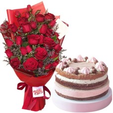 24 Red Roses with Contis Chocolate Blush Cake