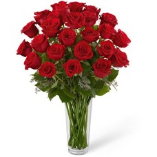 24 Stems Red Roses in Glass Vase