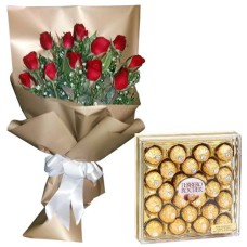 12 red Roses with 24 pcs Ferrero chocolate box