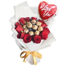 Roses with Ferrero Chocolate and Balloon