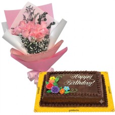 12 Pink Roses with Choco Chiffon Cake by Goldilocks
