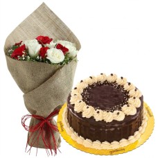 12 White & Red Roses with Rocky Cake by Goldilocks