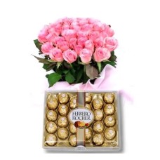 24 Pink Roses with 24 pcs Ferrero#17