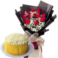 12 Red Roses Bouquet with Caramel Cake by Max's