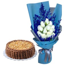 1 Dozen White Rose With Almond Choco Cake by Contis Cake