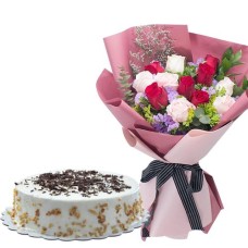 Red and White Rose With Choco Cashew Torte by Contis Cake