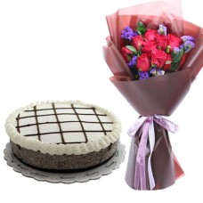 Beautiful Red Rose Bouquet W/ Cookies & Cream Cheesecake
