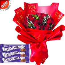 24Pcs Red Rose Bouquet With Cadbury Chocolate
