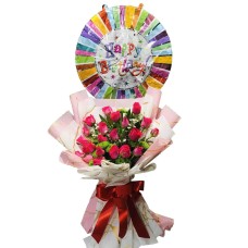 24 Hot Pink Rose Bouquet with Balloon