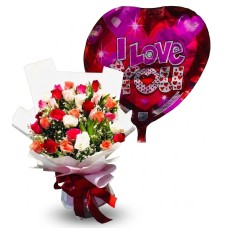 Special Mixed Rose Bouquet And Balloon
