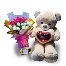 24 Roses W/ Teddy Bear & Chocolate