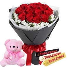 12 Red Roses, Teddy Bear & Toblerone Chocolate