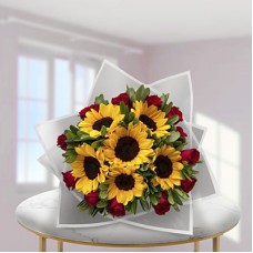 Bright Duo (12 Red Roses and 6 Sunflowers)