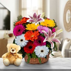 Joyful Love (6 Gerberas + 1 Lily + Teddy Bear)
