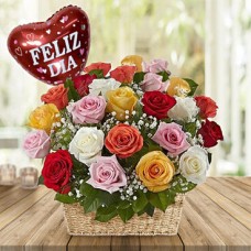 Rainbow For Mom Ballon! (12 Roses in Different Colors)