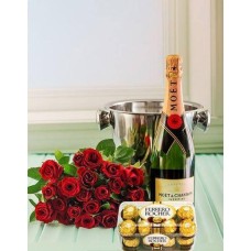 Premium Roses, Moet & Ferrero Hamper