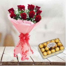 Red Roses and  Ferrero Rocher (24 Red Roses & 16 pc Ferrero Rocher)