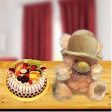 Yummy Cake and Adorable Teddy Combo (1/2 Kg Fruit Cake and 6-9 inch Teddy Bear)