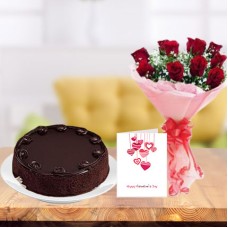Valentine Yummy Love Combo (24 Red Roses, 1/2 Kg chocolate cake & Valentine Card)