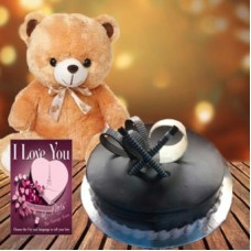 Cake and  Teddy With Card (1/2 Kg Chocolate Truffle Cake, 18 Inch Teddy Bear with a Greeting Card)