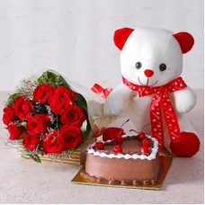 Adorable Chocolaty Love Combo (12 Red Roses, 1/2 Kg Chocolate cake & 6 Inch Teddy)