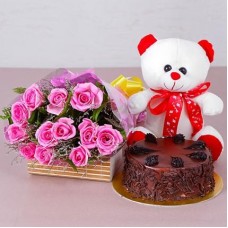 Cute Adorable Love Combo (6 Pink Roses, 1/2 Kg Chocolate Cake and 6 Inches Teddy)