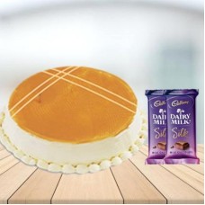 Butterscotch Cake with Cadbury Silk Combo (1/2 kg Butterscotch Cake With 5 Cadbury Dairy Milk Silk (60 gm))
