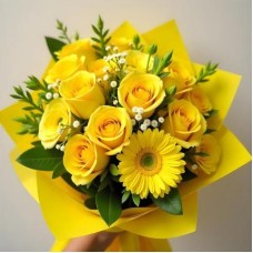 Yellow Mixed Flower Bouquet (12 Roses and 12 Gerberas)