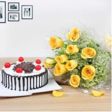 Black Forest Cake and  Rose Bouquet (1/2 Kg Black Forest Cake & 24 Red Roses)