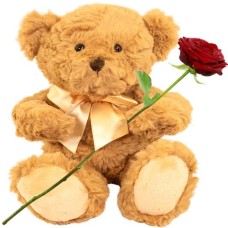 Traditional teddy bear approx. 36cm with gold bow (Traditional drizzle teddy bear Kingsley)