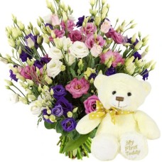 My first Teddy + Flowers (Medium My first Teddy + Bouquet eustomas)