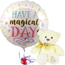 My first Teddy + helium balloon (My first Teddy + Have a Magical Day balloon)
