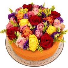 Mixed rose flower cake (Blossom art Mixed pink in flowers 16 cm on a glass underplate)