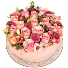 Pink rose flower cake (Blossom of pink rose in flowers 16 cm on a glass underplate)