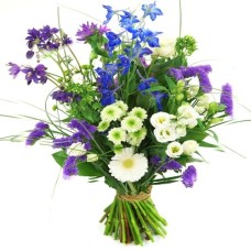 Mixed bouquet blue purple white (Medium blue - purple - white hand-tied bouquet)